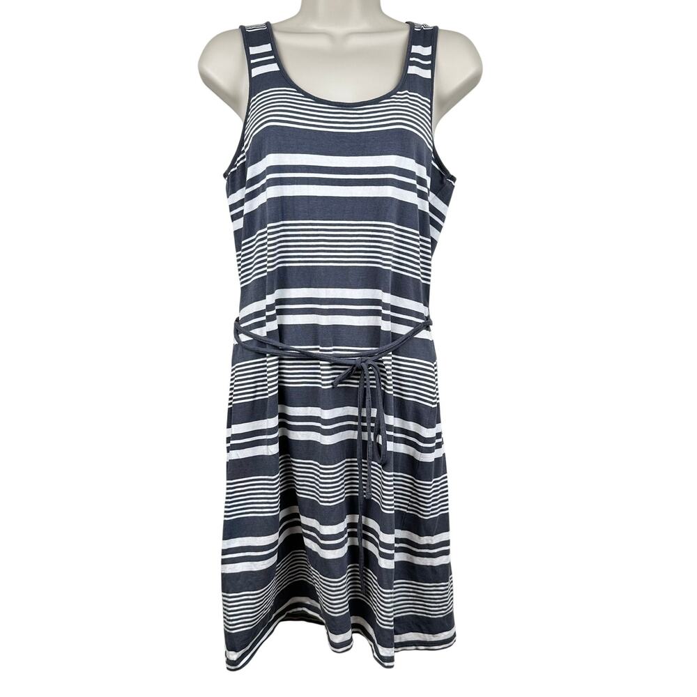 Toad & Co Striped Keyhole Tank Dress Sleeveless Gray Off White Sm Active Outdoor